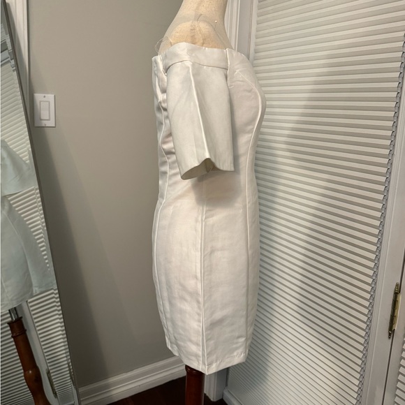 Do+Be | White Satin Off Shoulder Midi Dress | S - Picture 3 of 13